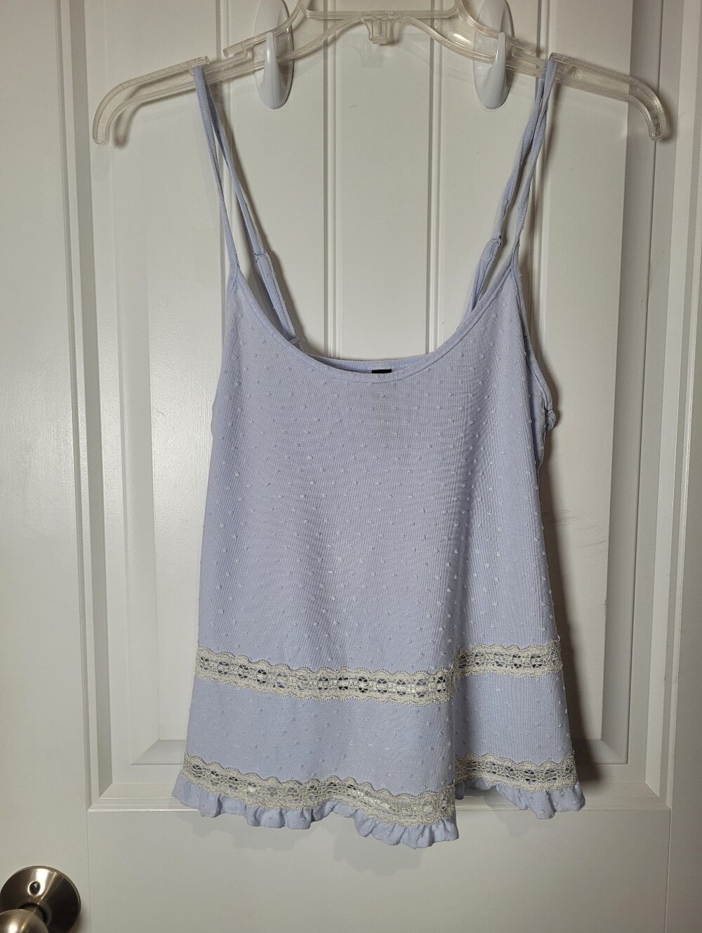 Adore Me Light Blue Lace-Trim sleep set.  Tank Top and matching shorts.